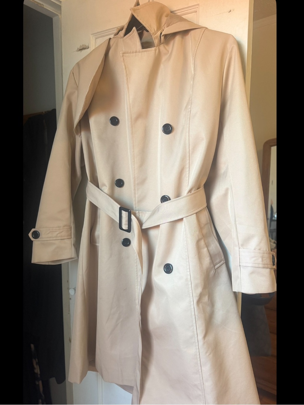 Classic Beige Trench Coat - Women's Belted Double-Breasted Coat